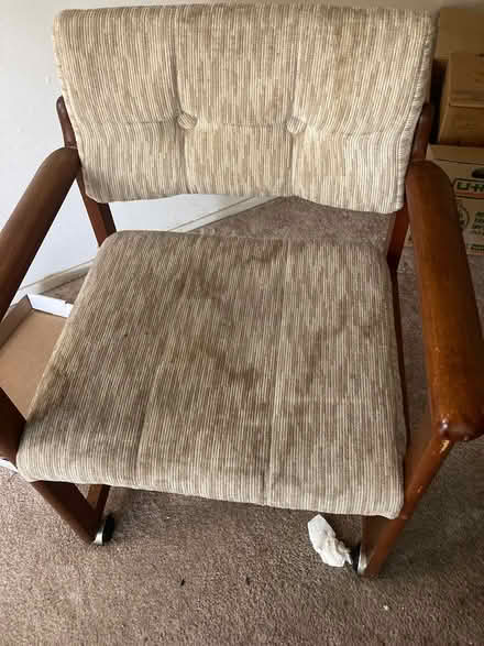Photo of free Beige upholster chair wood frame (Foothill Boulevard Cupertino) #1