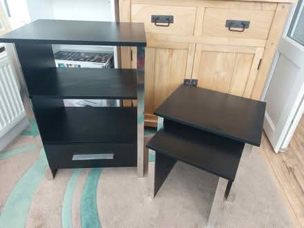 Photo of free Black tables and shelving unit (Annesley NG17) #1