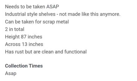 Photo of free Mental Tall Shelves (TW7) #2