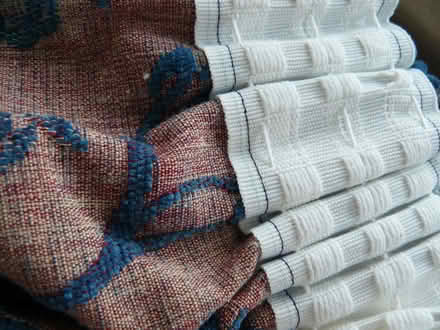 Photo of free 2 x curtains W:53" L:76" Blue/multi floral textured (Kempsey WR5) #2