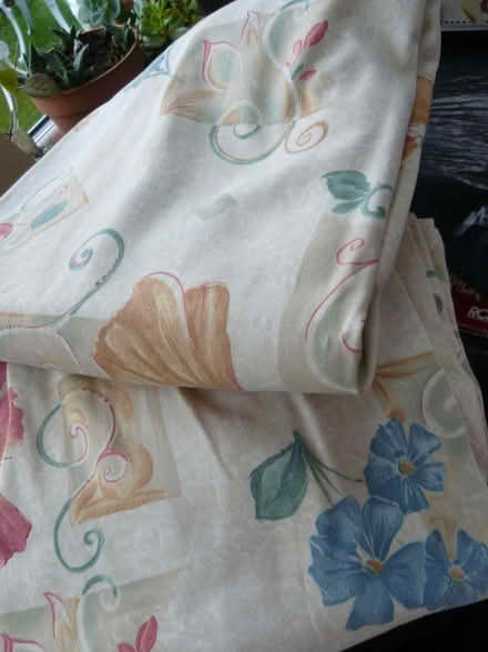 Photo of free 2 x Curtains W:96" L:43" Cream/beige/multi floral (Kempsey WR5) #3