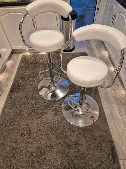 Photo of free Pair of white and silver bar stools (Barmston NE38) #1