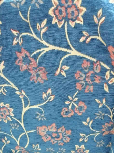 Photo of free 2 x curtains W:53" L:76" Blue/multi floral textured (Kempsey WR5) #1