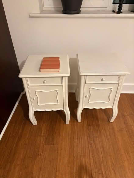 Photo of free 2 white side tables wood (AL1 st Albans station) #1