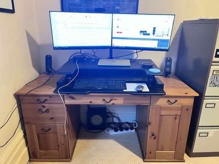 Photo of free Pine desk and standing desk raiser. Will split (Tarleton PR4) #3