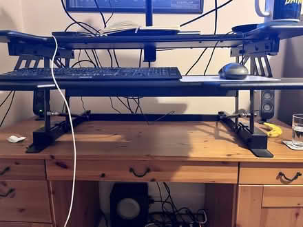 Photo of free Pine desk and standing desk raiser. Will split (Tarleton PR4) #2