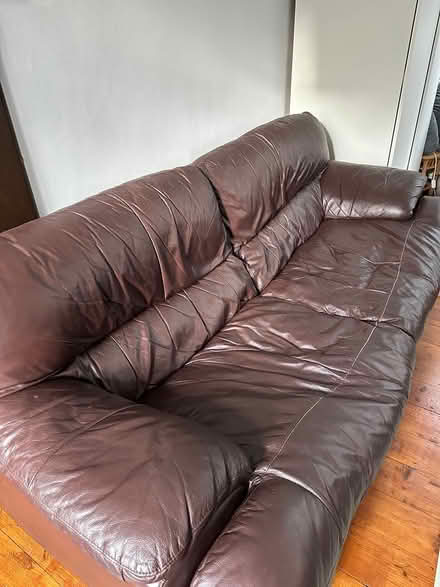 Photo of free Brown leather 3seater sofa (South Norwood SE25) #1