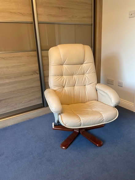 Photo of free Beige leather reclining armchair (Duffield DE56) #1