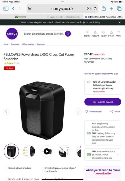 Photo of A strong paper shredder to use for 2 days (Loftus Road W12) #1