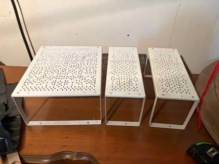 Photo of free 3 white metal risers/shelves (Willow Glen) #1