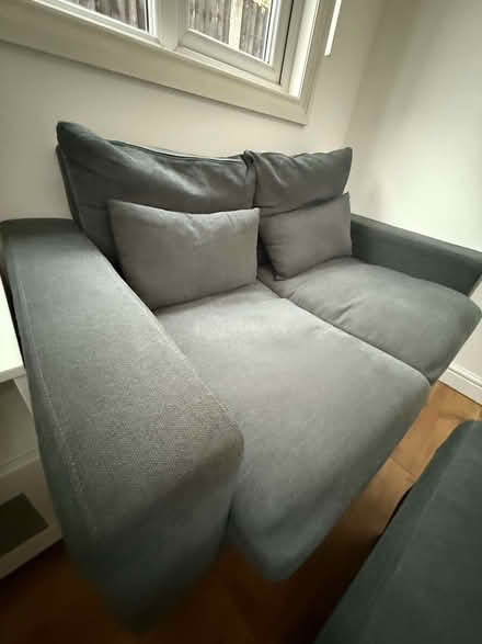 Photo of free Two seater sofa with pouffe - high demand / earliest offer g (Acton W3) #3