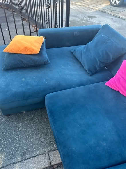Photo of free teal velvet corner couch (L36) #1