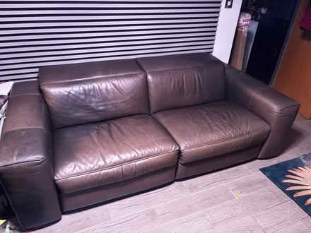 Photo of free Real leather sofa: good condition (Halewood L25) #1