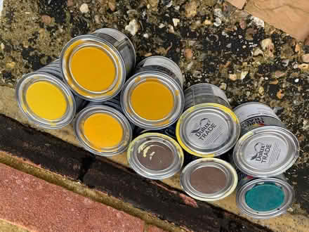 Photo of free Paint sample pots - yellows and one green (London Rd, HW HP11) #1