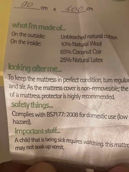 Photo of free Single Natural Mattress 90x200cm (BN7) #2