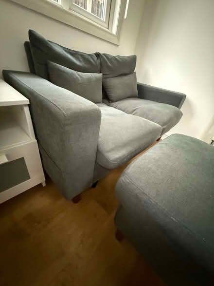 Photo of free Two seater sofa with pouffe - high demand / earliest offer g (Acton W3) #4