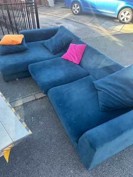 Photo of free teal velvet corner couch (L36) #2