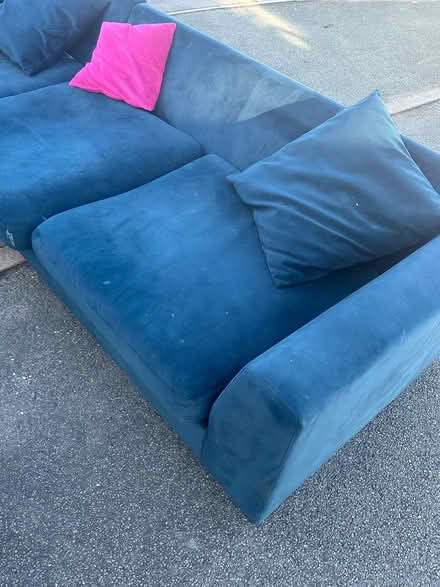 Photo of free teal velvet corner couch (L36) #4