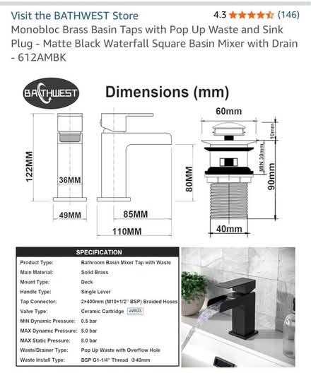 Photo of free Black Matt sink plug (Wood Green N22) #4