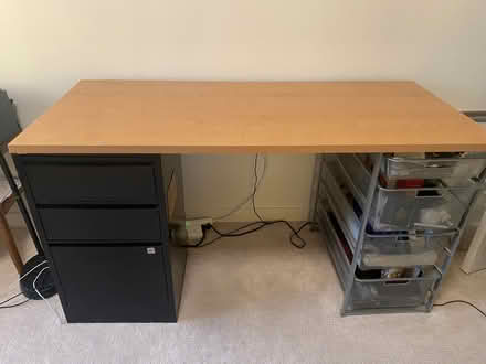 Photo of free Elfa desk with metal baskets (Newton) #1