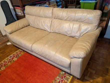 Photo of free Comfortable Leather 3 Seater Beige Sofa (Barkham RG41) #1