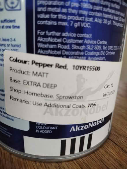 Photo of free 1L pepper red paint (Norwich NR7) #2