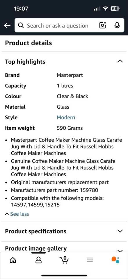 Photo of free Glass carafe jug for coffee machine (Prenton CH43) #4