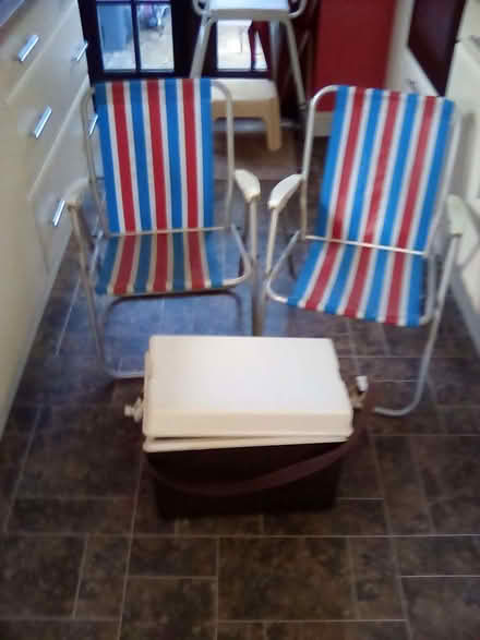 Photo of free Two folding garden chairs and cool box (Sharmans Cross B90) #1