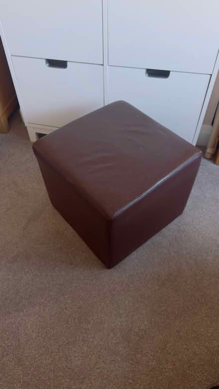 Photo of free Brown leather pouffe / foot stool (Kt19 9tg) #1