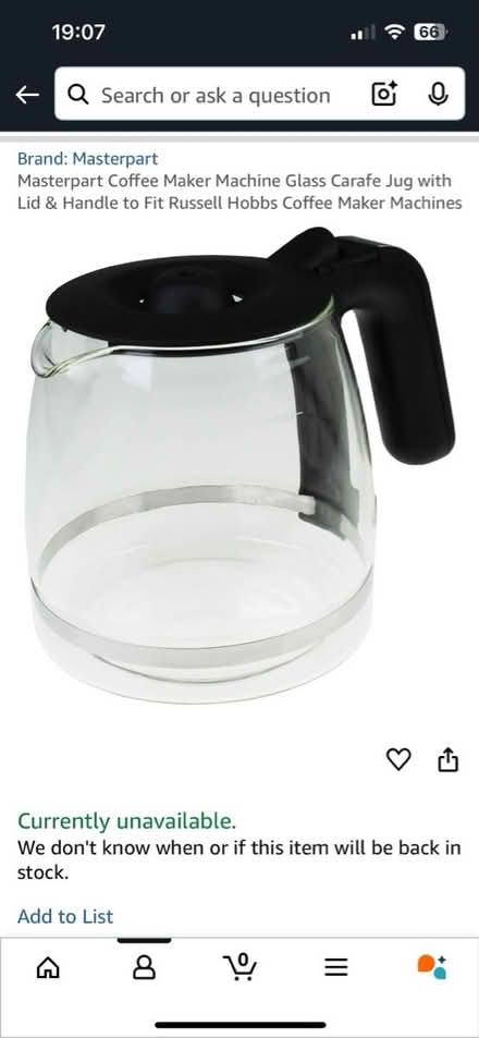 Photo of free Glass carafe jug for coffee machine (Prenton CH43) #3