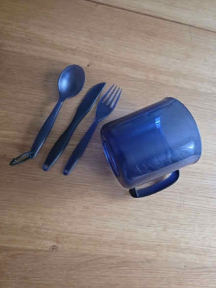 Photo of free Plastic camping mug & cutlery set (Skipton BD23) #1