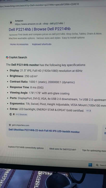 Photo of free Dell P2214 Hb 22inch monitor (Crowthorne RG45) #4