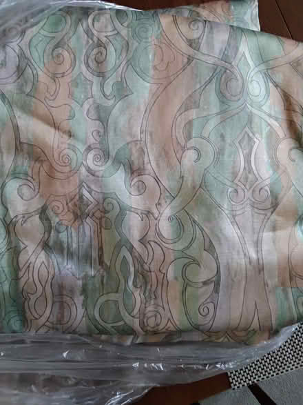 Photo of free Lined green / beige mix curtains - will fit bay window (Eastcote HA4) #1
