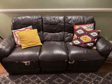 Photo of free Brown leather sofa (Thamesmead, SE288ND) #1