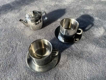 Photo of free Stainless steel tea pot + 2 cups and saucers (Headington OX3) #1