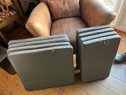 Photo of free Two plastic outdoor garden sofas with seat and back cushions (Penzance TR18) #2