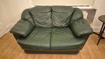 Photo of free Green leather sofa (Blainroe) #1