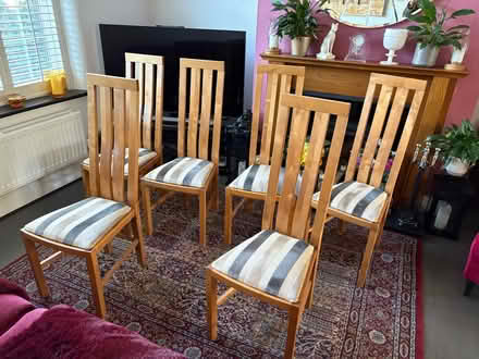 Photo of free Wooden ladder backed chairs with up holstered seats (Stockton Heath WA4) #4