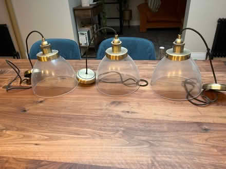 Photo of free Three brass & glass pendant lights (Farnham GU9) #1