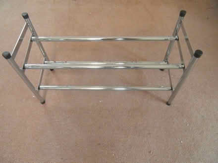 Photo of free 2-layer shoe rack, chrome, adjustable 24” – 46” long (Waverton CH3) #3