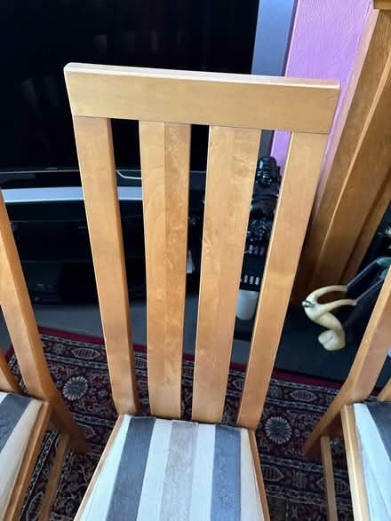 Photo of free Wooden ladder backed chairs with up holstered seats (Stockton Heath WA4) #2