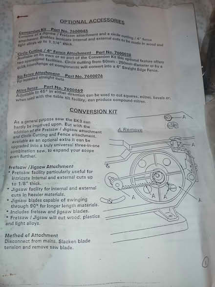 Photo of free Band saw conversion kit BK3 (Abingdon OX14) #3
