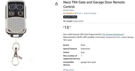 Photo of free Neco TR4 Gate and Garage Door Remote Control (Nooklands PR2) #1