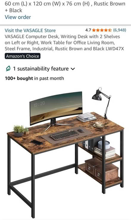 Photo of free LWD47XVASAGLE Computer Desk, Writing Desk with 2 Shelves (Kensington W8) #1