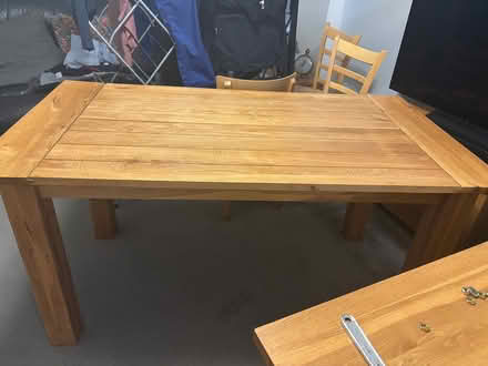 Photo of free Oak table with 2 chairs (Bedford) #1
