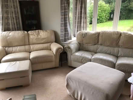 Photo of free Old leather sofas and pouffes (Benenden TN17) #3