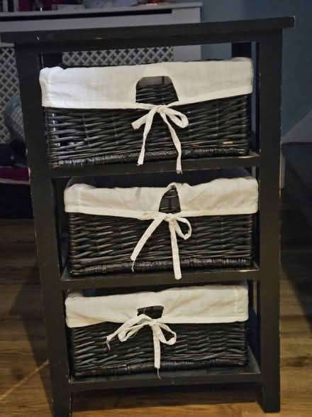 Photo of free Bathroom shelves with wicker basket (Rushden) #1