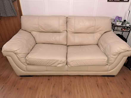 Photo of free Three seater cream leather sofabed (Shaw, OL2) #1