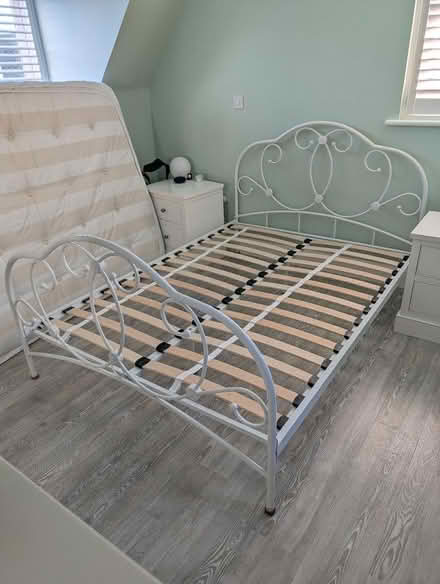 Photo of free NEXT white metal double bed frame (Stanway CO3) #1