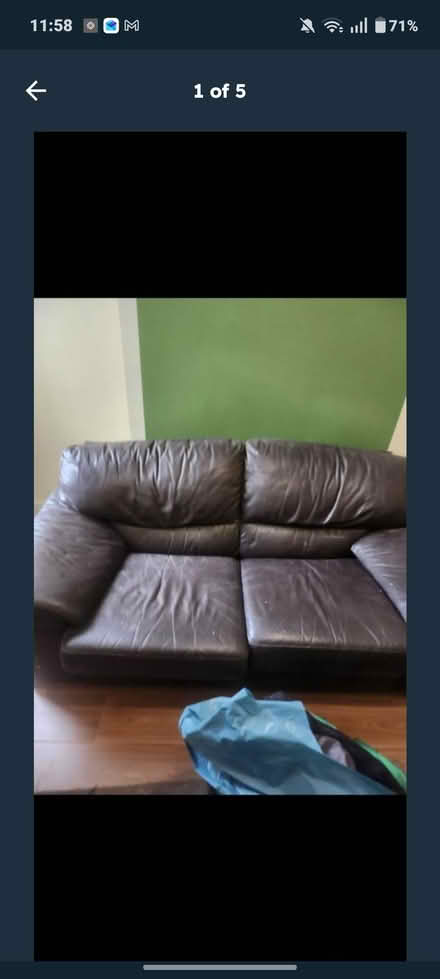 Photo of free Brown leather sofa (Plaistow Newham E13) #2